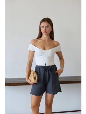 Zengezur Mall Storozal Müslin Kumaş Şort Bağcıklı Antrasit Pt (Beden: S)