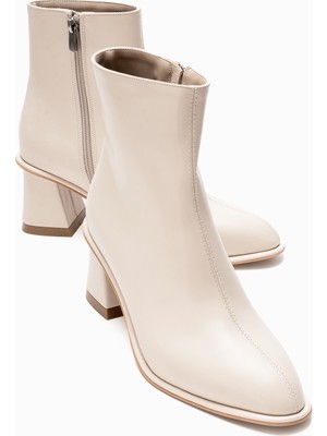 Luvi Alba Ekru Cilt Kadın Kalın Topuklu Bot