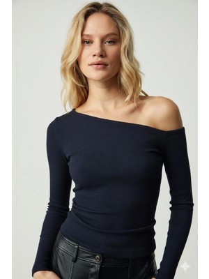 Zengezur Mall Storozal Asimetrik Yaka Bluz Lacivert Pt (Beden: Xl)