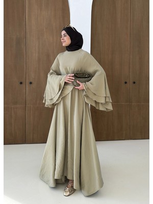 Moda Aksa 5024 Geniş Kol Elbise Çağla