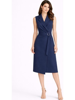 Ekol Yandan Bağlamalı Cepli Midi Boy Elbise 6134