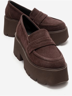 Luvi Santıa Kahverengi Süet Kadın Kalın Tabanlı Loafer Ayakkabı