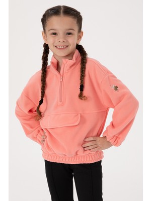 U.S. Polo Assn. Kız Çocuk Neon Pembe Polarlı Yarım Fermuarlı Sweatshirt 50317992-VR105