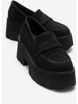 Luvi Santıa Siyah Süet Kadın Kalın Tabanlı Loafer Ayakkabı