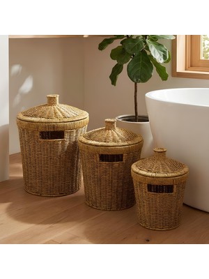 URZ 3’lü Iç Içe Geçebilen Büyük Plastik Rattan Hasır Sepet Seti-Dayanıklı Çok Amaçlı Ev,banyo ve Mutfak Düzenleyici