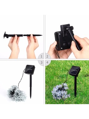 Evimdeyokyok Solar 50 Ledli Çiçekli Beyaz LED Bahçe Aydınlatma Dekorasyon Güneş Enerjili