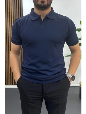 Edwox Erkek Açık Yaka Düz Tişört Lacivert EDW461