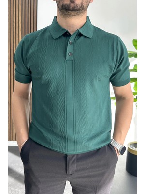 Edwox Erkek Desenli Polo Yaka Tişört Yeşil EDW460
