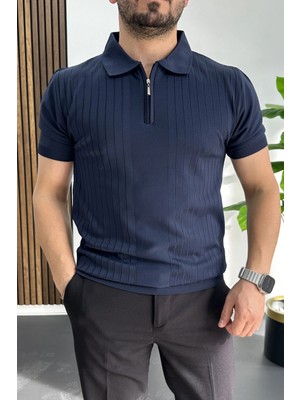 Edwox Erkek Çizgi Desenli Polo Yaka Lacivert EDW458