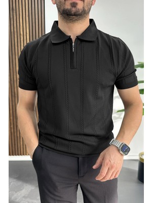 Edwox Erkek Desenli Polo Yaka Tişört Siyah EDW457