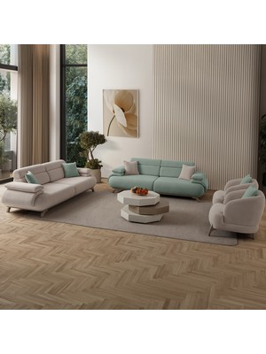 Eymense Bonjo Sırt Mekanizmalı Kasalı Koltuk Takımı 3+3+1+1 Su Yeşili