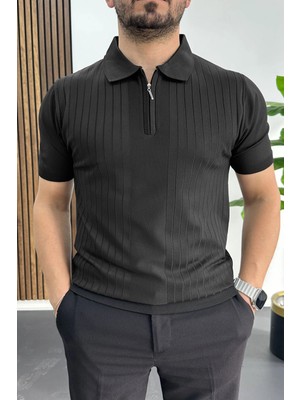 Edwox Erkek Çizgi Desenli Polo Yaka Siyah EDW458