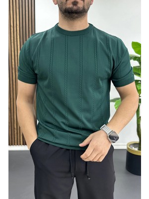 Edwox Erkek Bisiklet Yaka Desenli Tişört Yeşil EDW454