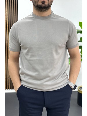 Edwox Erkek Düz Desen Bisiklet Yaka Tişört Gri EDW459