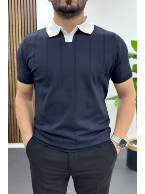 Edwox Erkek Yaka Detaylı Tişört Lacivert EDW463