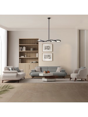 Eymense Bonjo Sırt Mekanizmalı Ceviz Kasalı Koltuk Takımı 3+3+1 Gri