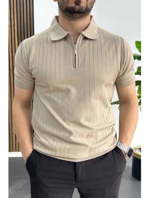 Edwox Erkek Çizgi Desenli Polo Yaka Vizon EDW458