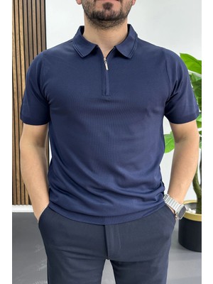 Edwox Erkek Polo Yaka Düz Tişört Lacivert EDW455