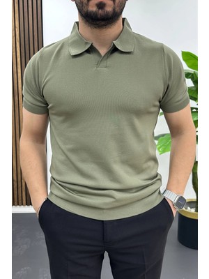 Edwox Erkek Açık Yaka Düz Tişört Açık Yeşil EDW461