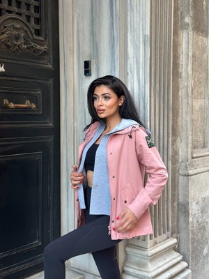 Penye Kapişonlu Yelek Kot Ceket Takımı Kol Arma Detay