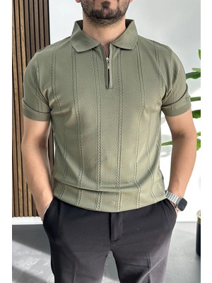 Edwox Erkek Desenli Polo Yaka Tişört Açık Yeşil EDW457