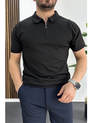 Edwox Erkek Polo Yaka Düz Tişört Siyah EDW455