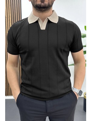 Edwox Erkek Yaka Detaylı Tişört Siyah EDW463