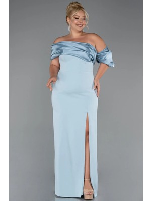 Bacak Dekolteli Uzun Büyük Beden Abiye Elbise ABU5047