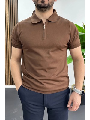 Edwox Erkek Polo Yaka Düz Tişört Kahverengi EDW455