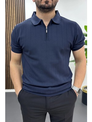 Edwox Erkek Nokta Desenli Polo Yaka Tişört Lacivert EDW462