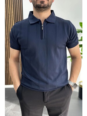 Edwox Erkek Desenli Polo Yaka Tişört Lacivert EDW457