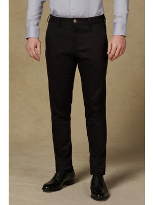 Abbate Prime Chino Poplin Stretch Pamuk Karışımlı Modern Fit Siyah Erkek Düz Pantolon