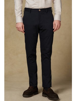 Abbate Prime Chino Poplin Stretch Pamuk Karışımlı Modern Fit Lacivert Erkek Düz Pantolon