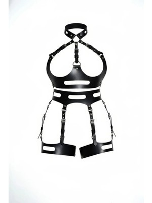 İlk El Grup Ieg™ Siyah Jartiyer Harness Deri Vücut Korse Tokalı - BRF1302