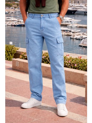 Comstar Erkek Relax Fit B.mavi Baggy Kargo Pantolon