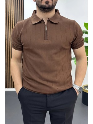 Edwox Erkek Nokta Desenli Polo Yaka Tişört Kahverengi EDW462