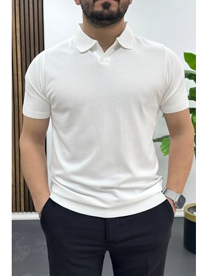 Edwox Erkek Açık Yaka Düz Tişört Beyaz EDW461