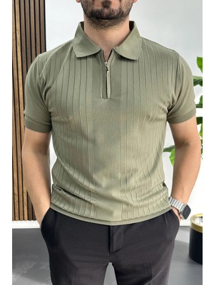Edwox Erkek Çizgi Desenli Polo Yaka Açık Yeşil EDW458