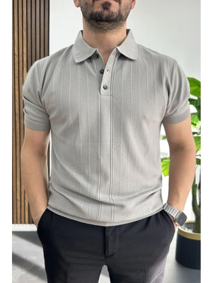 Edwox Erkek Desenli Polo Yaka Tişört Gri EDW460