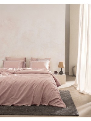 Madame Coco Linda Çift Kişilik %100 Pamuk Nakışlı Yıkamalı Gofre Nevresim Takımı - Pudra