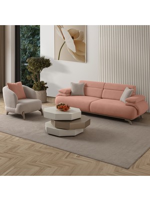 Eymense Bonjo Sırt Mekanizmalı Kasalı Koltuk Takımı 3+1 Pudra