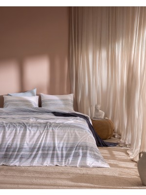 Madame Coco Chapeiry King Size %100 Pamuk Ranforce Baskılı Nevresim Takımı - Beyaz/lacivert