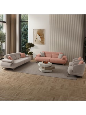 Eymense Bonjo Sırt Mekanizmalı Kasalı Koltuk Takımı 3+3+1+1 Pudra