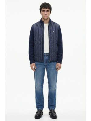 Sementa Dik Yaka Kapitoneli Cepli Triko Mont - Lacivert