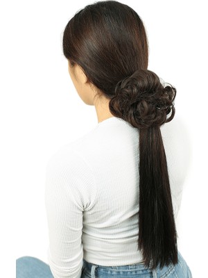 İlk El Grup Saçlı Lastikli Topuz Toka - Açık Kahve