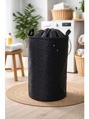 Morport Leopar Desenli Kumaş Büzgülü Katlanır Kirli Çamaşır Sepeti Dolap Içi Çocuk Oyuncak Sepeti 35X35X50