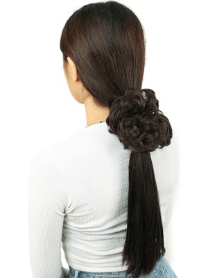 İlk El Grup Yoğun Saçlı Lastikli Topuz Toka - Açık Kahve