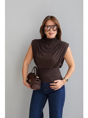 Purple By Banu Kahverengi Drapeli Bluz