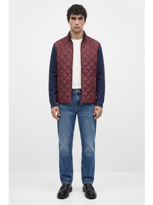 Sementa Dik Yaka Kapitoneli Cepli Triko Mont - Bordo - Lacivert