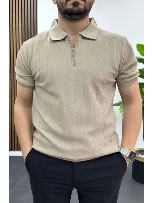 Edwox Erkek Nokta Desenli Polo Yaka Tişört Vizon EDW462